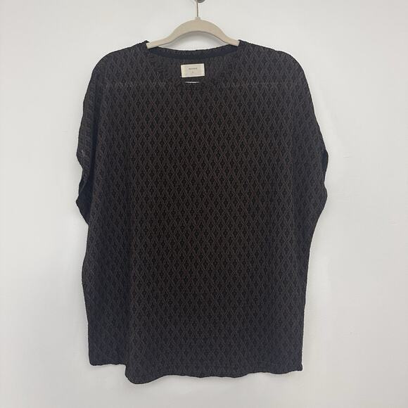Billy Reid Mens L Wool Blend Boxy Brown Black Short Sleeve Semi Sheer Shirt - Picture 1 of 7